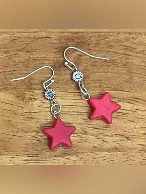 NEW pinkish Red Howlite star earrings